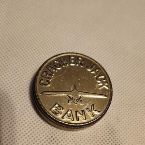 Vintage Cracker Jack Bank Airplane Design Metal Coin Shaped
